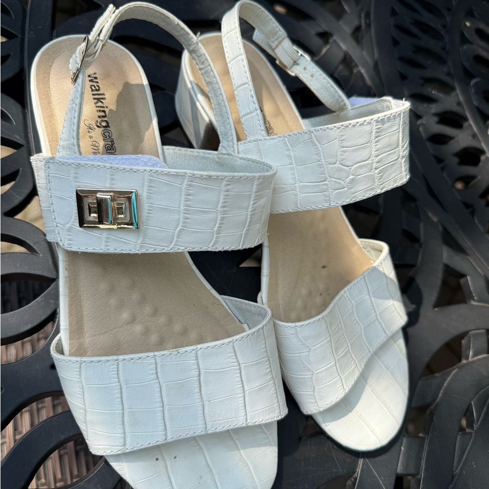 Walking Cradles Croc-Embossed Cream Sandals